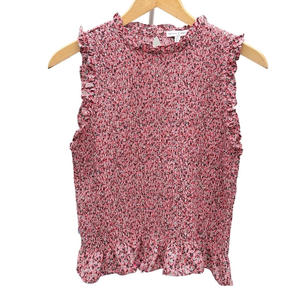 Anthropologie Maison d'Amelie Large Ditsy Floral Smocked Ruffle Neck Top Boho